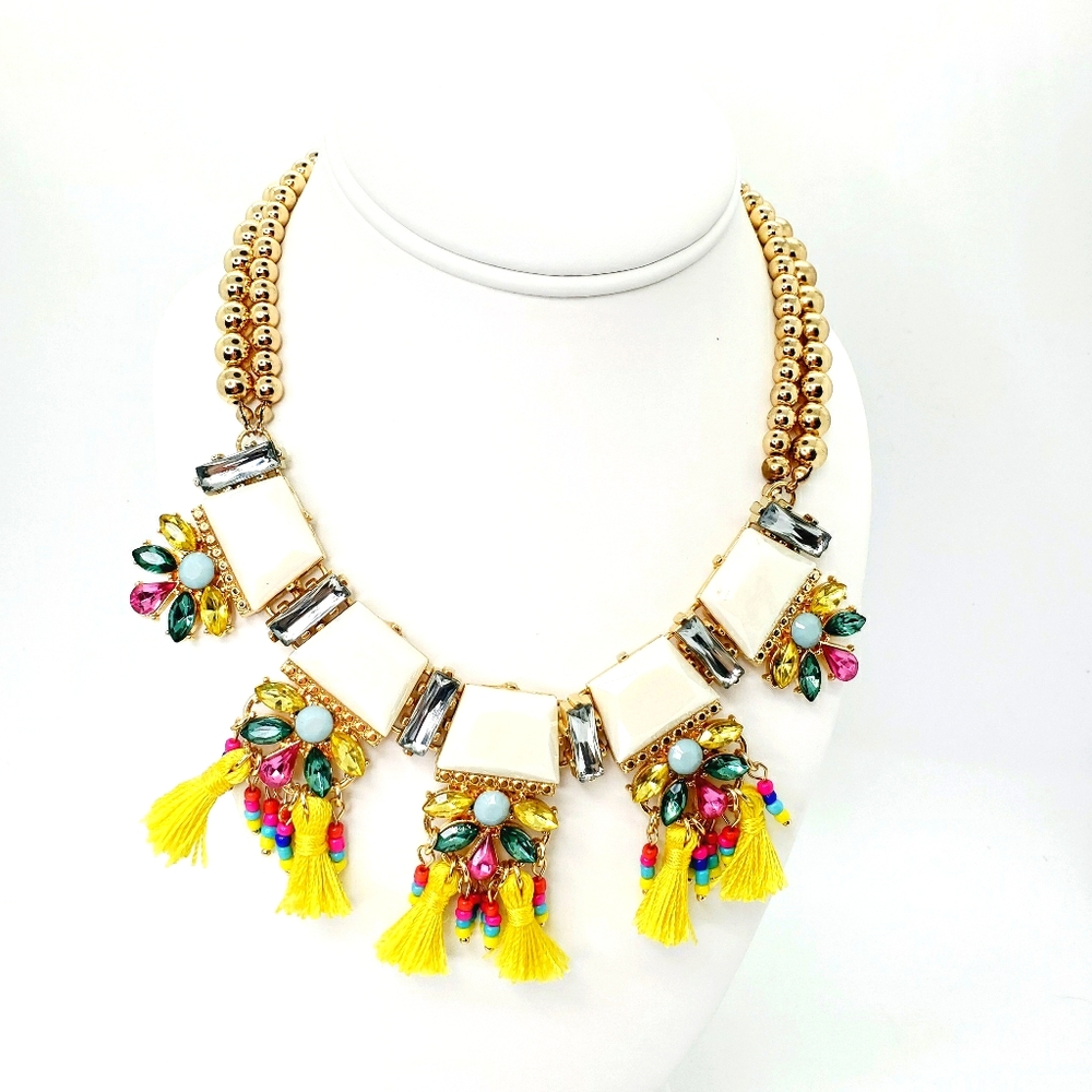 NEW 18" GOLD STONE CRYSTAL TASSELS NECKLACE MACYS - Picture 3 of 10